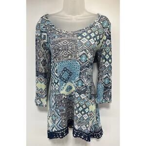 Absolutely Famous, Women 3/4 Sleeve Multi Color Geometric Tunic Top, Large